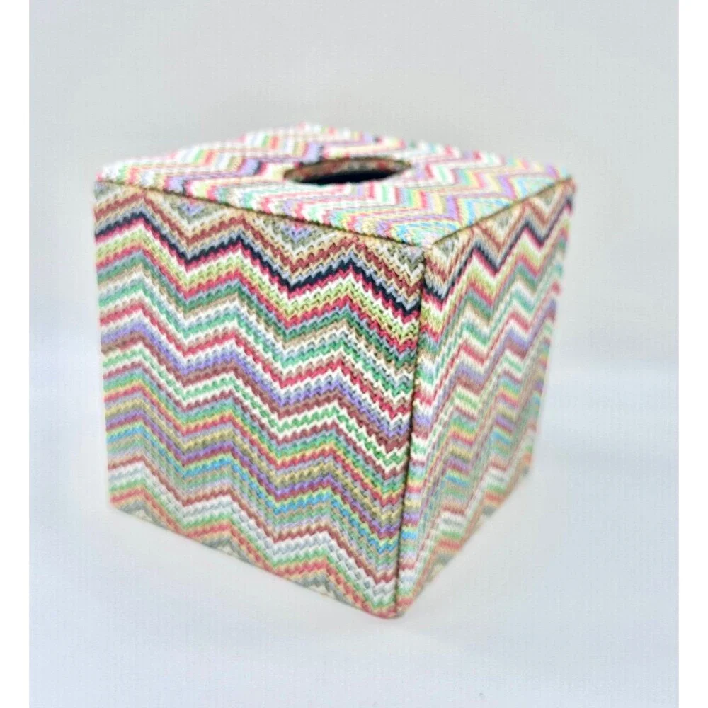 Square Tissue Box cover colorful, retro chevron pattern